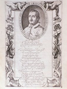 Porträt von Girolamo Frescobaldi (1583-1643) italienischer Komponist Stich aus dem Frontispiz der „Tocrate“-Partitur. 1637. Bologna, Museo civico Museo von Unknown artist