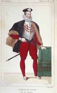 Porträt von Jacques de Savoie Nemours (1531-1585), Graf von Genf und Herzog von Nemours von 1533 bis 1585. Gravur von 1830. von Unknown artist