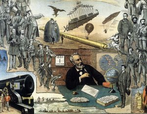 Porträt von Jules Verne und Szenen seiner Werke - Werbeplakat für seine Gesamtwerke von Unknown artist