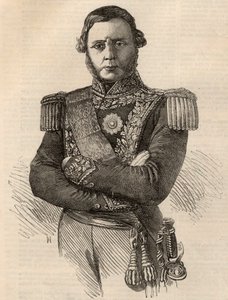 Porträt von Justo Jose de Urquiza y Garcia (1801-1870), argentinischer General und Politiker, Kupferstich 1852 von Unknown artist