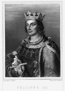 Porträt von König Philipp III. von Frankreich, bekannt als Philipp der Kühne (1245-1285) (Kapetinger-Dynastie). Philipp III., König von Frankreich. Philipp III. der Kühne (1245-1285) - in „Histoire des Français“ von Lavallée, Gravur, sd. von Unknown artist