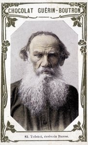 Porträt von Lev Nikolajewitsch, Graf Tolstoi (Leo Tolstoi), russischer Schriftsteller (1828-1910). Vignette der Schokoladen Guérin - Boutron von Unknown artist