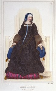 Porträt von Louise de Savoie, Herzogin von Angoulême und Mutter von François I (1476 - 1531), Gravur von 1830