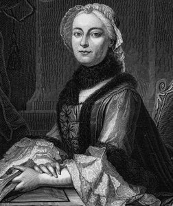 Porträt von Madame Geoffrin, geborene Marie Therese (Marie-Therese) Rodet (1699-1777) - Gravur von 1862 in „Die Königinnen der Welt“ von unseren ersten Schriftstellern, Buch veröffentlicht unter der Leitung von Jean Germain Desire Armandaud von Unknown artist