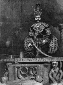 Porträt von Nasir Al-Din, Schah von Persien auf seinem Thron