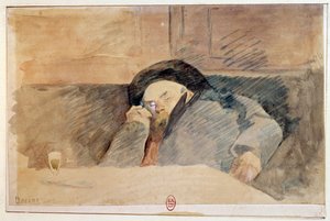 Porträt von Paul Verlaine (1844-1896), französischer Dichter, schlafend im Café Procope in Paris von Unknown artist