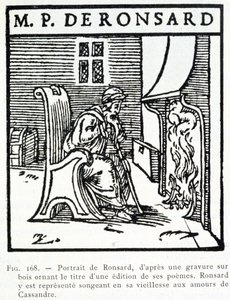 Porträt von Pierre de Ronsard, alt, denkt an die Lieben von Cassandre - Holzstich von Unknown artist