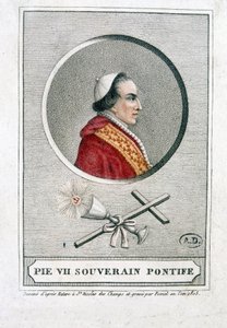 Porträt von Pius VII. (1742 - 1823) im Medaillon - Gravur von Unknown artist