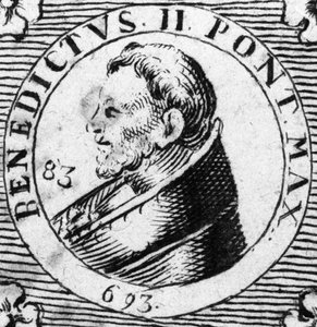 Porträt von Papst Benedikt II. Gravur aus dem 19. Jahrhundert.