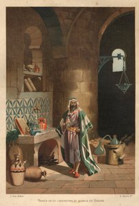 Porträt von Rhases (Rhazes, Razi, Al-Razi, Razis oder Rases) (840-923) persischer Wissenschaftler) in seinem Labor in Bagdad. Barcelona 1881 von Unknown artist