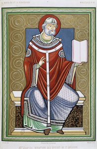 Porträt des Heiligen Gregor, Chromo des 19. Jahrhunderts nach einer Miniatur der Episteln des Heiligen Gregor