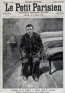 Porträt von Sante Caserio (1873-1894), italienischer Anarchist, Mörder von Sadi Carnot, im Gefängnis. Gravur in „Le Parisien“ von Unknown artist