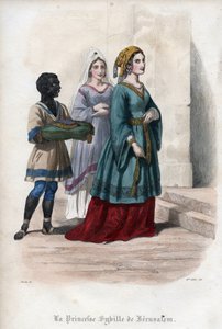 Porträt von Sibylla von Jerusalem (Jerusalem Sibylle) (ca. 1160-1190), Prinzessin und dann Königin von Jerusalem. Gravur von 1842 in „Histoire des popes“ von Maurice Lachatre. Private Sammlung.