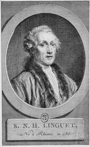 Porträt von Simon Nicolas Henri Linguet (1736 - 1794). Gravur aus dem späten 19. Jahrhundert in „Histoire de France“ von H. Martin.
