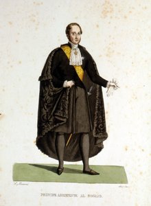 Porträt eines assistierenden Prinzen des Heiligen Stuhls, der während Zeremonien und Besuchen diente. Gravur aus dem 19. Jahrhundert