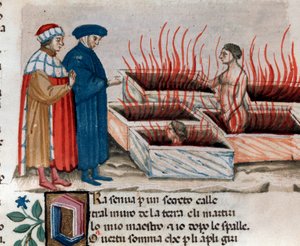 Porträt des italienischen Dichters Dante Alighieri mit Virgil unter den Ketzern als Farinata degli Uberti (Gesang 10 aus der Hölle, in der Göttlichen Komödie) von Unknown artist