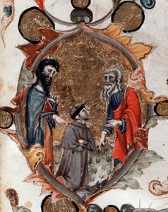Porträt des italienischen Dichters Dante Alighieri mit Virgil und Charon, in der Göttlichen Komödie - Miniatur von Unknown artist