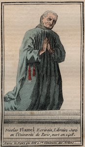 Porträt des französischen Alchemisten Nicolas Flamel (1330-1418) - Gravur - Porträt des englischen Alchemisten Nicolas Flamel - Gravur Privatsammlung von Unknown artist