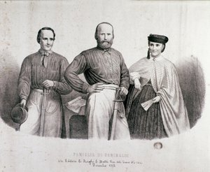 Porträt des Patrioten und Helden des Risorgimento Giuseppe Garibaldi mit seiner Tochter Teresita und seiner Frau Stefano Canzio von Unknown artist