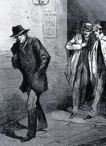 Psychose-Atmosphäre bei Nacht in den Straßen Londons (aufgrund der Morde von Jack the Ripper) - Ende des 19. Jahrhunderts, ca. 1888.