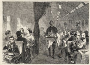 Pullman-Speisewagen der Pacific Railways im Jahr 1869 - Innenansicht eines Hotelwagens der Pacific Railway von Unknown artist