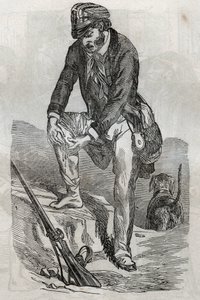 Tollwut - Behandlung von Bissen durch ein tollwütiges Tier - Verletzungen, die seine Wunde drücken - Gravur in „La Sante Universelle - Guide Medical des Familles“ 1852