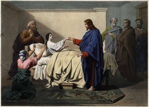 Auferweckung der Tochter des Jairus - Jesus rettet die Tochter des Jairus. Anonyme Gravur aus dem späten 19. Jahrhundert