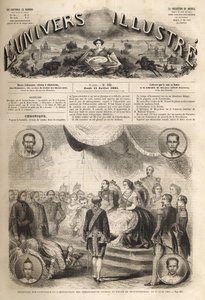 Empfang der siamesischen Botschafter durch Kaiser Napoleon III. und die Kaiserin Eugenie im Schloss Fontainebleau, 27. Juni 1861 - „Empfang der Botschafter von Siam durch Napoleon III. und die Kaiserin Eugenie“: Im großen Ballsaal Henri II. des Schlosses F von Unknown artist