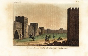 Rekonstruktion des Inneren einer Stadt, gebaut in kyklopischer Mauerwerk, mykenische Architektur von Unknown artist