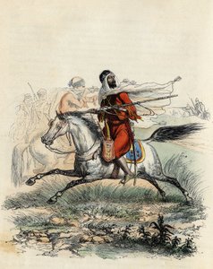 Rote Reiter von Emir Abd-el-Kader, verfolgt von berittenen Jägern der französischen Armee in Oran 1841, in „L