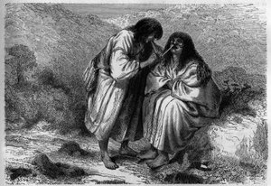 Heilmittel gegen die Erkältung: die Insufflation von Tabak bei amerikanischen Indianern. Gravur in „Le journal de la jeunesse“ von Unknown artist