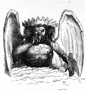 Darstellung von Luzifer in Dantes Hölle, der die Verdammten verschlingt