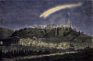 Darstellung eines Kometen über der Stadt Athen im Jahr 1878 von Unknown artist