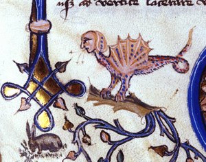 Darstellung eines fantastischen Tieres halb Mensch halb Drache. Miniatur aus einem Manuskript des 14. Jahrhunderts von Unknown artist