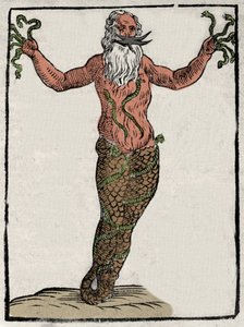 Darstellung der griechischen Gottheit Typhon. Gravur aus „Mythologiae sive explicationes fabularum“ von Natalis Comitis. 1637