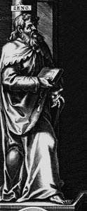 Darstellung des griechischen stoischen Philosophen Zenon von Kition (335-262 v. Chr.). Gravur aus dem Frontispiz von „Philosophische Werke“ von Seneca von Unknown artist