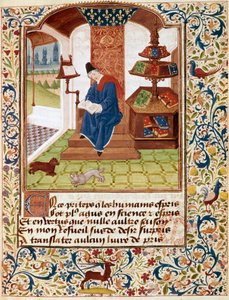 Darstellung des Autors, der in seinem Büro schreibt Miniatur aus „Blumen aller Tugenden“ oder „Rosenkranz der Tugenden“ (Ms 291) von Unknown artist