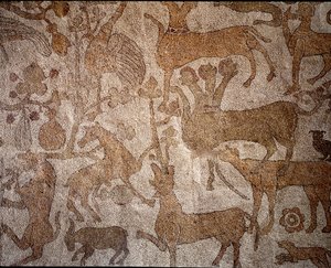 Darstellung der imaginären indischen Fauna, die die Heldentaten von Alexander dem Großen (356-323 v. Chr.), König von Makedonien während der Eroberung Indiens symbolisiert. Bodenbelag von Pantaleone
