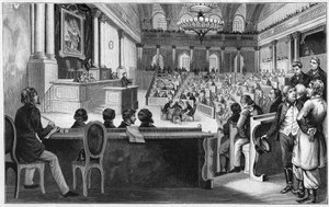Revolution in Wien 1848 - Die Versammlung der ersten österreichischen konstituierenden Versammlung (Reichsversammlung), Juli 1848, in der Spanischen Hofreitschule in Wien, Österreich. von Unknown artist