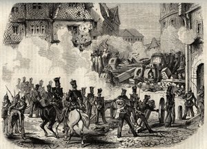 Revolutionen 1848-1849, Deutschland, Frankfurt - Truppen stürmen eine Barrikade in Frankfurt, Deutschland, am 18. September von Unknown artist