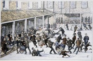 Eislaufbahn in Halifax, Nova Scotia - in „Skizzen kanadischer Sportarten und Freizeitbeschäftigungen“ von Leutnant Henry Buckton Laurence
