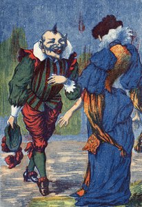 Riquet stellt sich der Prinzessin erneut vor. Illustration für „Riquet mit der Locke“, Märchen von Charles Perrault (1628-1703), französischer Schriftsteller. Anonyme Illustration. Bild von Marcel Vagne, Jarville Nancy, undatiert (spätes 19. Jahrhundert)