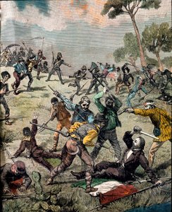 Risorgimento: Der italienische Revolutionär Carlo Pisacane wird am 28.06.1857 von Bauern in Sapri überfallen. Gravur, Privatsammlung von Unknown artist