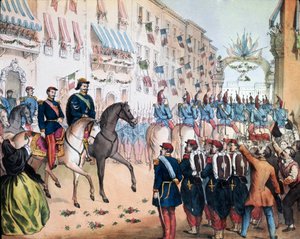 Risorgimento: „Der Einzug von Viktor Emanuel II., König von Italien, und Napoleon III., Kaiser von Frankreich, in Mailand am 08.06.1859“