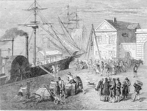 Robert Fulton, amerikanischer Erbauer, an Bord der Clermont, eines Bootes, das er 1807 baute, um die Verbindung New York - Albany auf dem Hudson River bereitzustellen. Gravur des 19. Jahrhunderts von Unknown artist