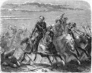 Robert von der Mark der Landsknechte, nimmt den Leichnam seines Sohnes von den Schweizern weg. Gravur des 19. Jahrhunderts