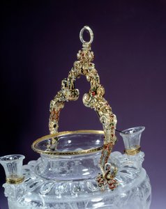 Griff eines Bergkristallvasen, darstellend die Trunkenheit Noes. Um 1550