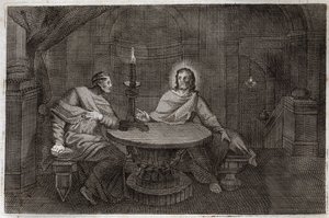 Royaumont-Bibel, Neues Testament: Nikodemus kommt nachts zu Jesus Christus. Illustration von 1811. von Unknown artist