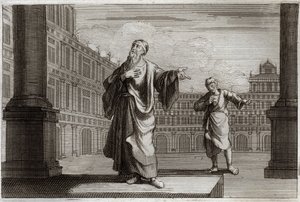 Royaumont-Bibel, Neues Testament: Gleichnis vom Pharisäer und Zöllner, die im Tempel beten. Illustration von 1811 von Unknown artist
