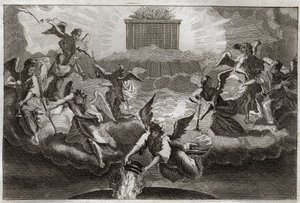 Bibel von Royaumont, Neues Testament: Sieben Engel blasen die Posaunen der Offenbarung nach dem Öffnen des siebten Siegels des Buches durch das Lamm. Ein anderer Engel nimmt ein Räuchergefäß, füllt es mit dem Feuer des Altars und wirft es auf die Erde. Ill
